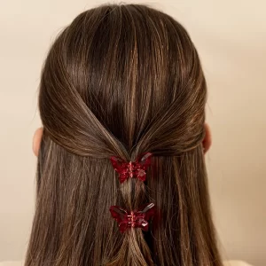 Duo Ganchos de Mini Mariposas Rojo