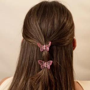 Duo Ganchos de Mini Mariposas Rosa